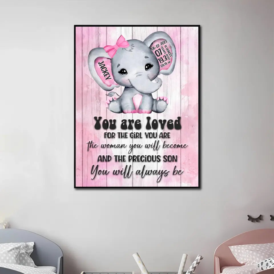 Personalized Elephant Birth Stats You Are Loved Canvas Printed QTHQ0607