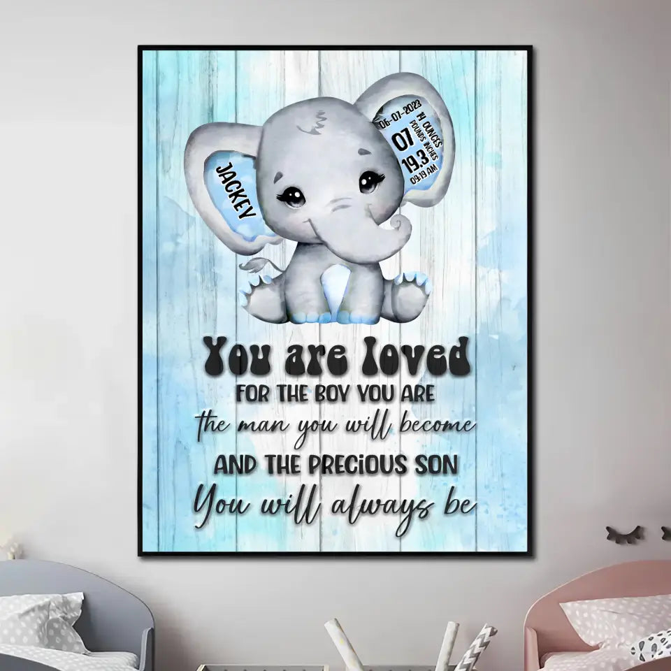 Personalized Elephant Birth Stats You Are Loved Canvas Printed QTHQ0607
