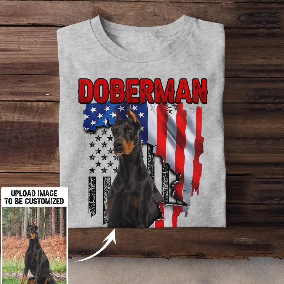 Personalized Upload Your Doberman Photo Dog Lovers Gift T-Shirt Printed QTDT0607