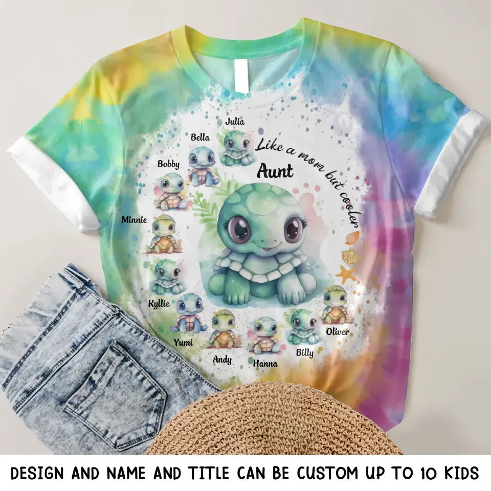 Personalzied Aunt Turtles with Kid Names 3D T-shirt Printed HTHKVH0507