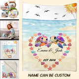 Personalized Couple Turtle On The Beach Quilt Blanket Printed MTHKVH0607