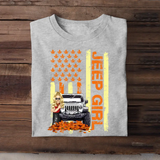 Personalized Jeep Girl Autumn Leaves Flag Background T-shirt Printed MTKVH0807