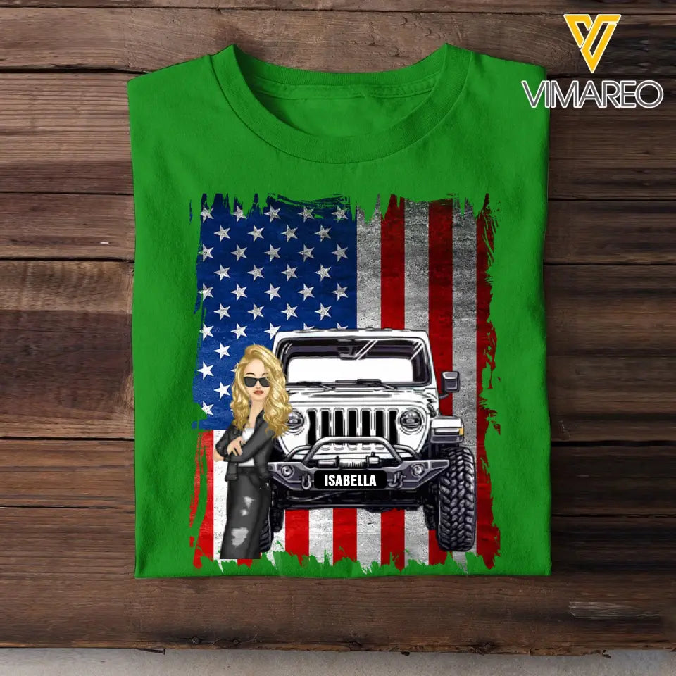 Personalized Jeep Girl Flag T-shirt Printed QTDT1007