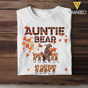 Personalized Auntie Bear with Kid Names Fall Season Maple Leaves T-Shirt Printed 23JUL-HN10
