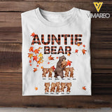 Personalized Auntie Bear with Kid Names Fall Season Maple Leaves T-Shirt Printed 23JUL-HN10