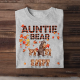 Personalized Auntie Bear with Kid Names Fall Season Maple Leaves T-Shirt Printed 23JUL-HN10
