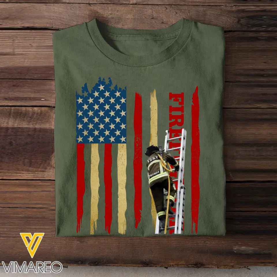 Personalized Firefighter Flag Colorful T-Shirt Printed QTPVD1207