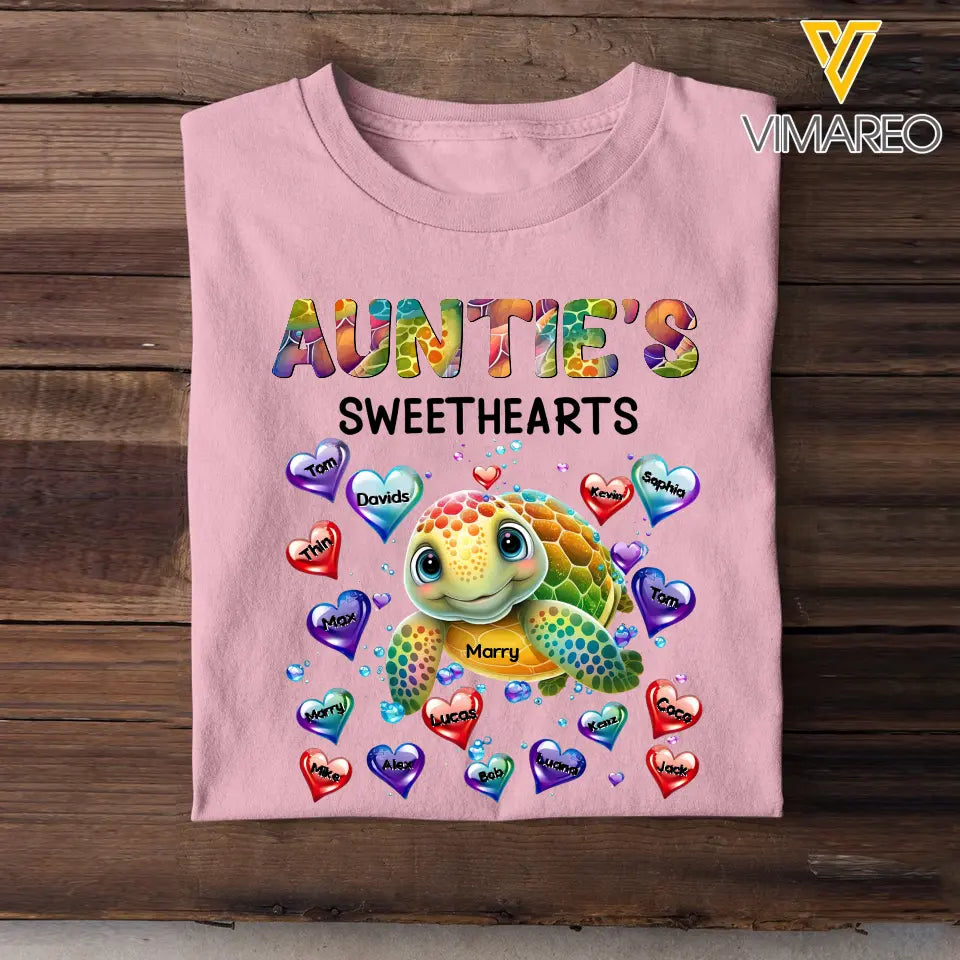 Personalized Auntie's Sweethearts Turtles with Kid Names T-Shirt Printed 23JUL-PTN12