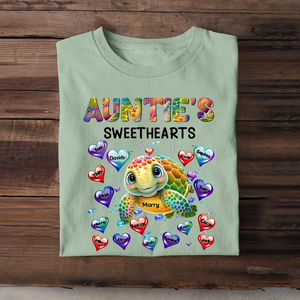 Personalized Auntie's Sweethearts Turtles with Kid Names T-Shirt Printed 23JUL-PTN12