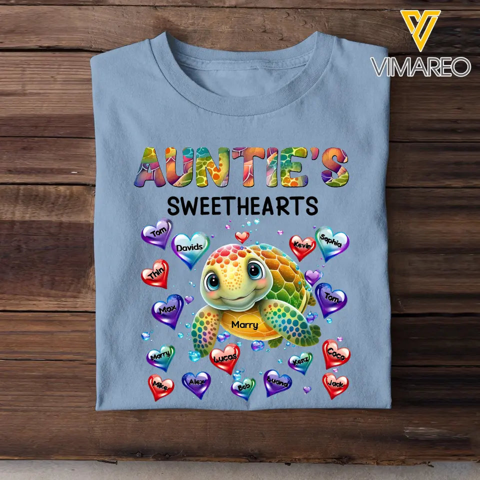 Personalized Auntie's Sweethearts Turtles with Kid Names T-Shirt Printed 23JUL-PTN12