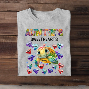Personalized Auntie's Sweethearts Turtles with Kid Names T-Shirt Printed 23JUL-PTN12