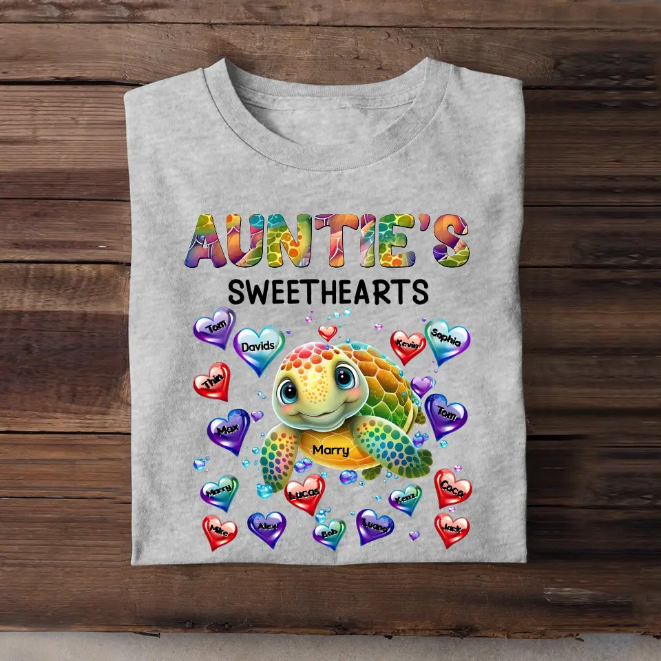 Personalized Auntie's Sweethearts Turtles with Kid Names T-Shirt Printed 23JUL-PTN12