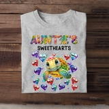 Personalized Auntie's Sweethearts Turtles with Kid Names T-Shirt Printed 23JUL-PTN12
