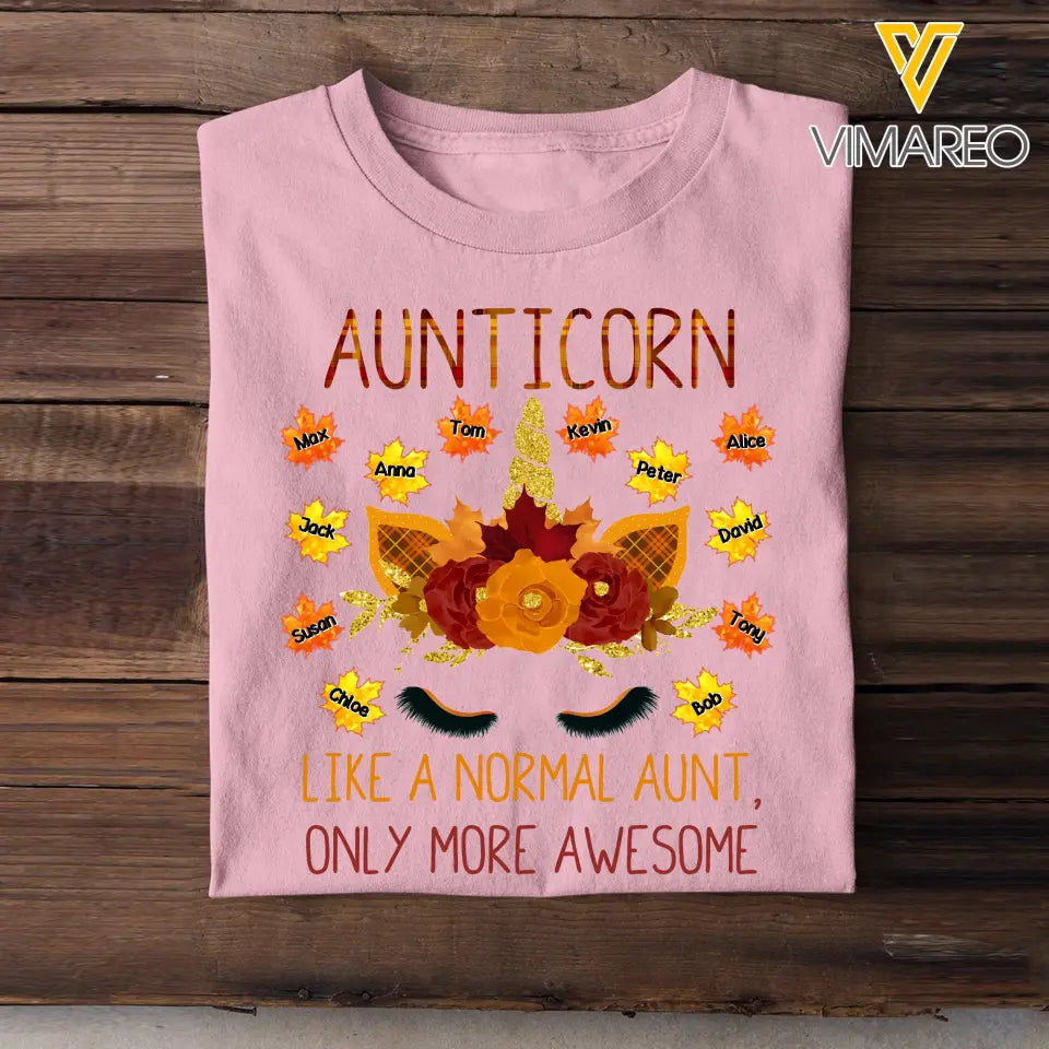 Personalized Fall Season Aunticorn Like A Normal Aunt Only More Awesome Kid NameT-Shirt Printed 23JUL-KVH13