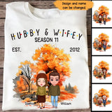 Personalized Fall Season Couple Hubby & Wifey Season 11 EST 2012 T-Shirt Printed HTHHN1407