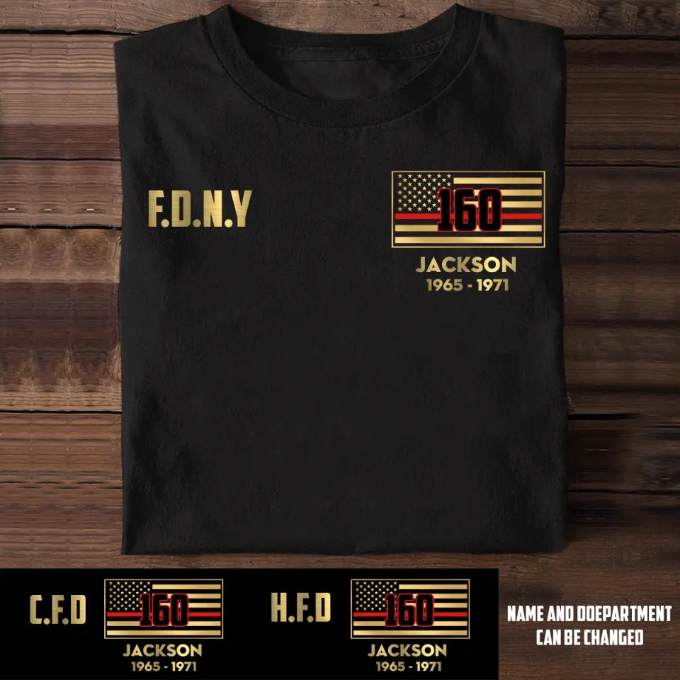 Personalized US Firefighter Red Line Flag Tshirt Printed QTKH1807