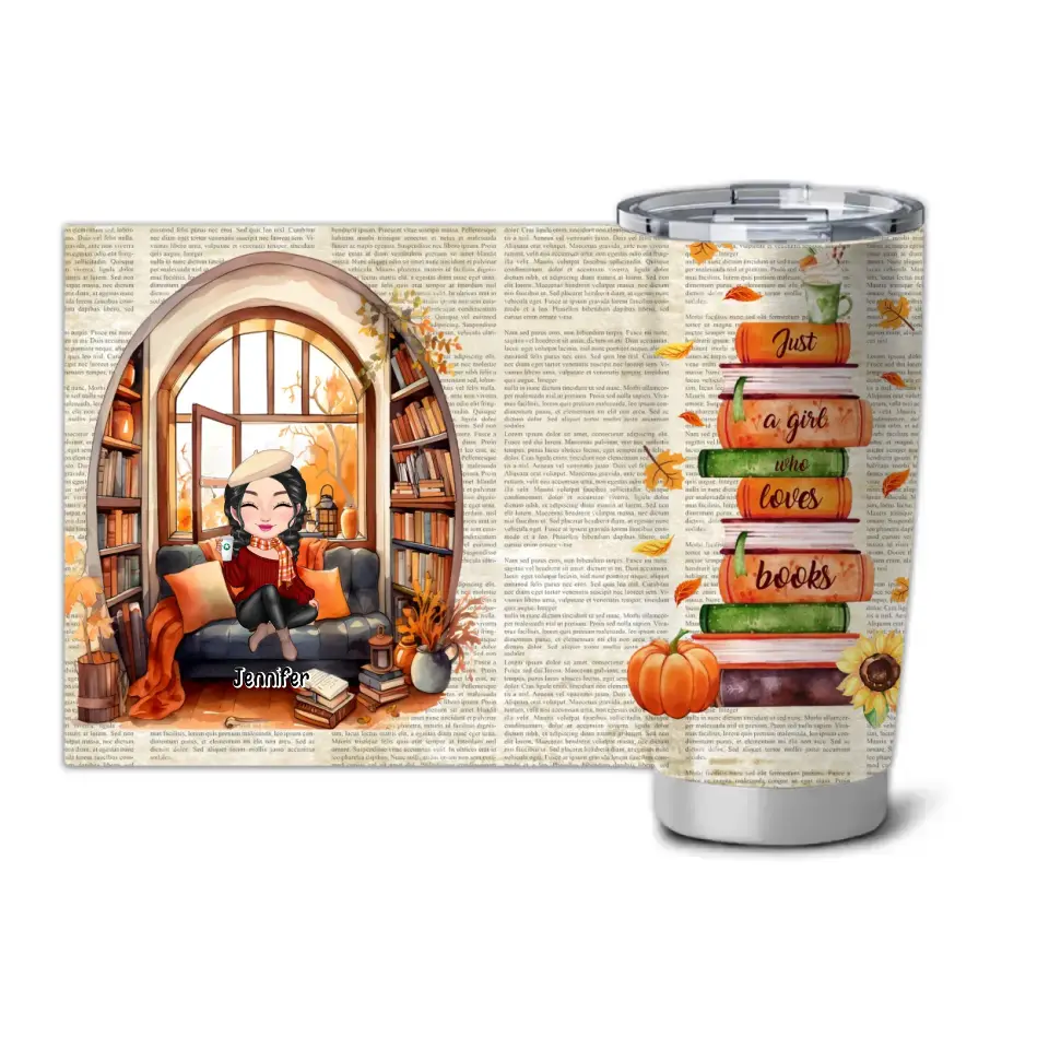 Personalized Just A Girl Who Loves Books Fall Season Girl Tumbler Printed MTHHN1807
