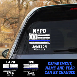 Personalized Blue Thin Line Law Enforcement Department Car Decal Printed 23JUL-PN19