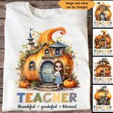 Personalized Fall Season Pumpkin Teacher Thankful Grateful Blessed T-Shirt Printed 23JUL-HN18