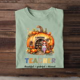 Personalized Fall Season Pumpkin Teacher Thankful Grateful Blessed T-Shirt Printed 23JUL-HN18