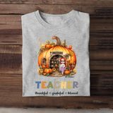 Personalized Fall Season Pumpkin Teacher Thankful Grateful Blessed T-Shirt Printed 23JUL-HN18