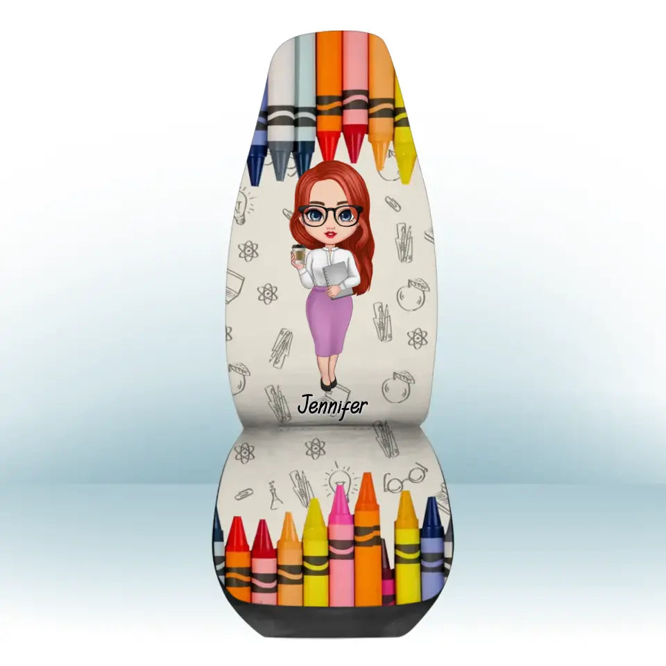 Personalized Teacher with Name Crayon Background Car Seat Covers 3D Printed HTHKVH1907