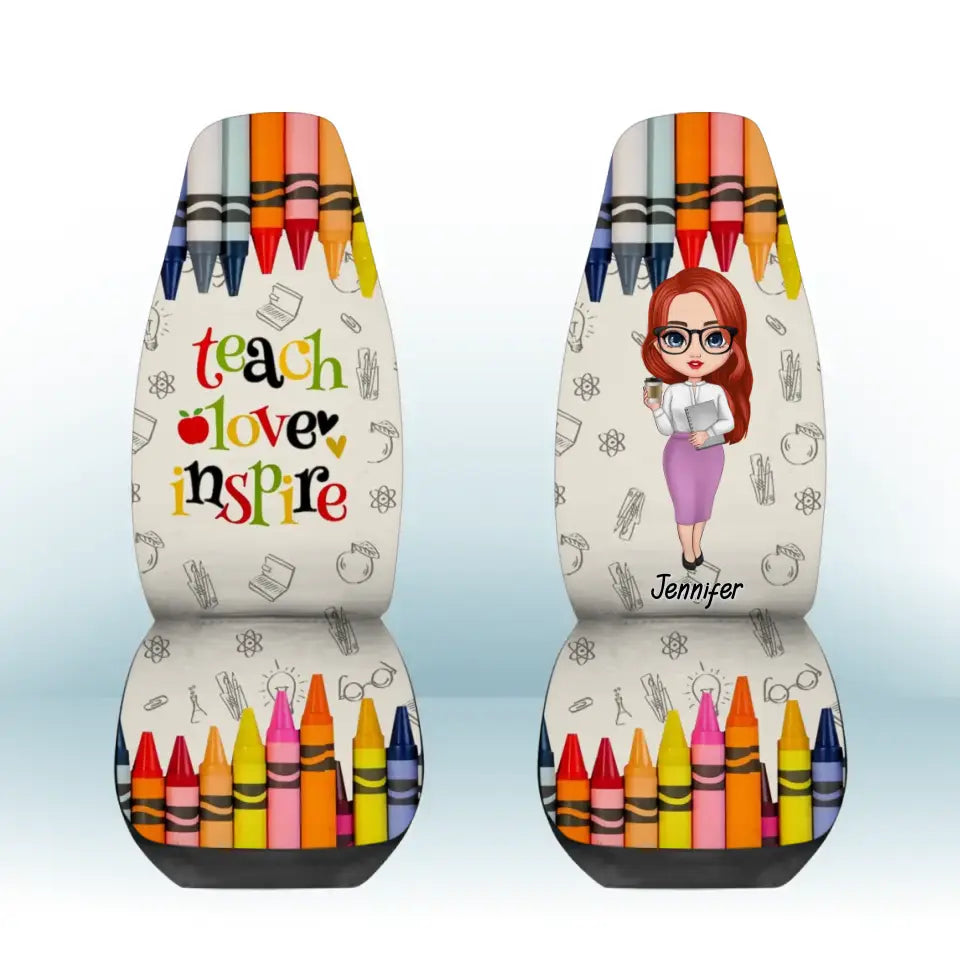Personalized Teacher with Name Crayon Background Car Seat Covers 3D Printed HTHKVH1907