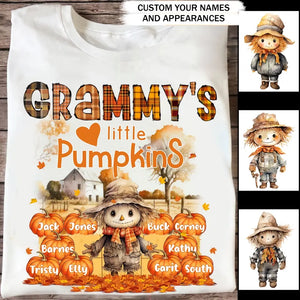 Personalized Fall Season Pumpkin Grammy's Little Pumpkins Dummy & Kid Names T-Shirt Printed HTHPVD1807