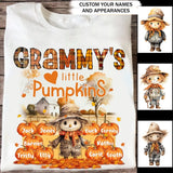 Personalized Fall Season Pumpkin Grammy's Little Pumpkins Dummy & Kid Names T-Shirt Printed HTHPVD1807