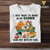 Personalized Fall Season Pumpkin I Just Want To Work In My Garden Hang Out With My Kids TShirt Printed QTHN1907