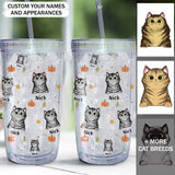 Personalized Fall Season Pumpkin Cat with Name Cat Lovers Gift Acrylic Insulated Tumbler Printed HTHPVD1807