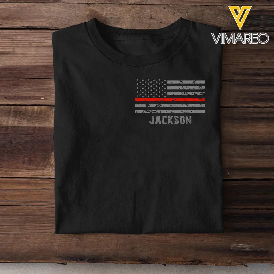 Personalized US Flag Firefighter Department & Name T-shirt Printed 23JUL-DNL21