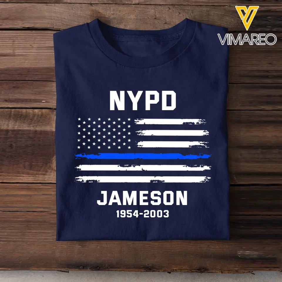Personalized US Flag Police Department & Name T-shirt Printed 22JUL-KVH24