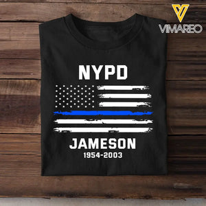 Personalized US Flag Police Department & Name T-shirt Printed 22JUL-KVH24