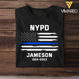 Personalized US Flag Police Department & Name T-shirt Printed 22JUL-KVH24