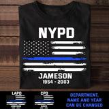 Personalized US Flag Police Department & Name T-shirt Printed 22JUL-KVH24