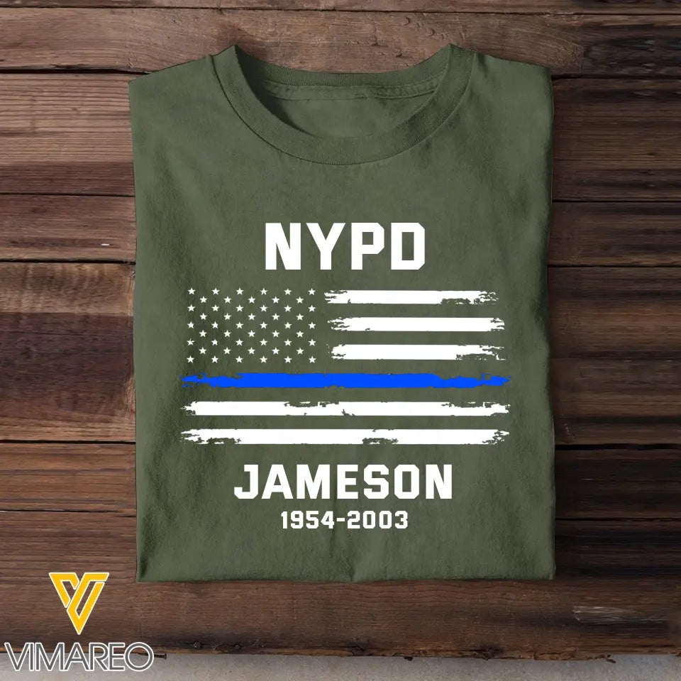 Personalized US Flag Police Department & Name T-shirt Printed 22JUL-KVH24