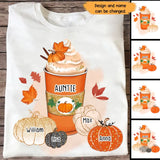 Personalized Fall Season Pumpkins Auntie Coffee & Kid Name T-shirt Printed 23JUL-HN22