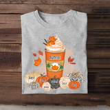 Personalized Fall Season Pumpkins Auntie Coffee & Kid Name T-shirt Printed 23JUL-HN22