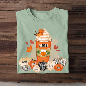 Personalized Fall Season Pumpkins Auntie Coffee & Kid Name T-shirt Printed 23JUL-HN22