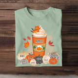 Personalized Fall Season Pumpkins Auntie Coffee & Kid Name T-shirt Printed 23JUL-HN22