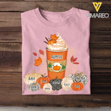 Personalized Fall Season Pumpkins Auntie Coffee & Kid Name T-shirt Printed 23JUL-HN22