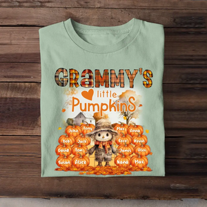 Personalized Fall Season Pumpkin Grammy's Little Pumpkins Dummy & Kid Names T-Shirt Printed HTHPVD1807