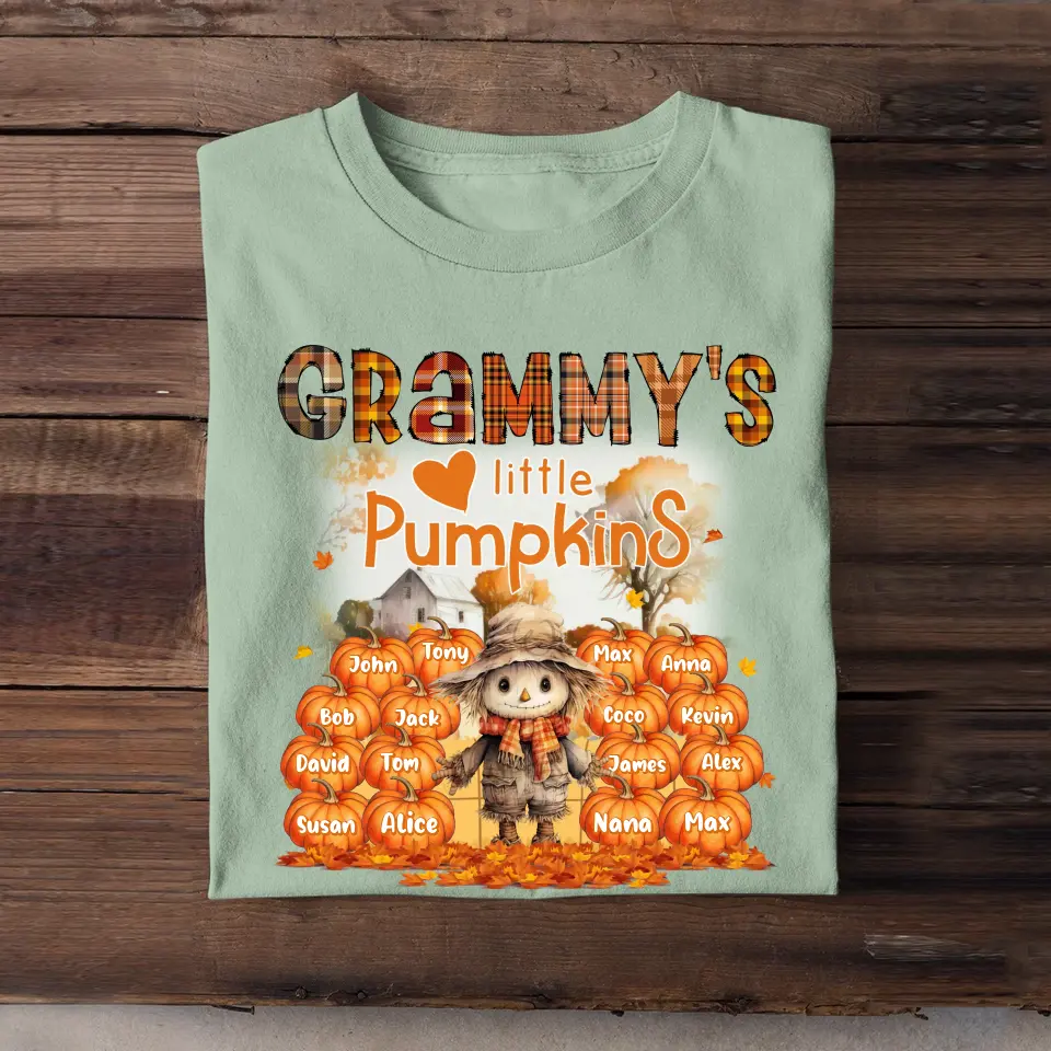 Personalized Fall Season Pumpkin Grammy's Little Pumpkins Dummy & Kid Names T-Shirt Printed HTHPVD1807