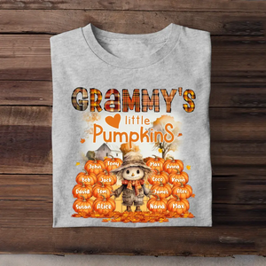 Personalized Fall Season Pumpkin Grammy's Little Pumpkins Dummy & Kid Names T-Shirt Printed HTHPVD1807