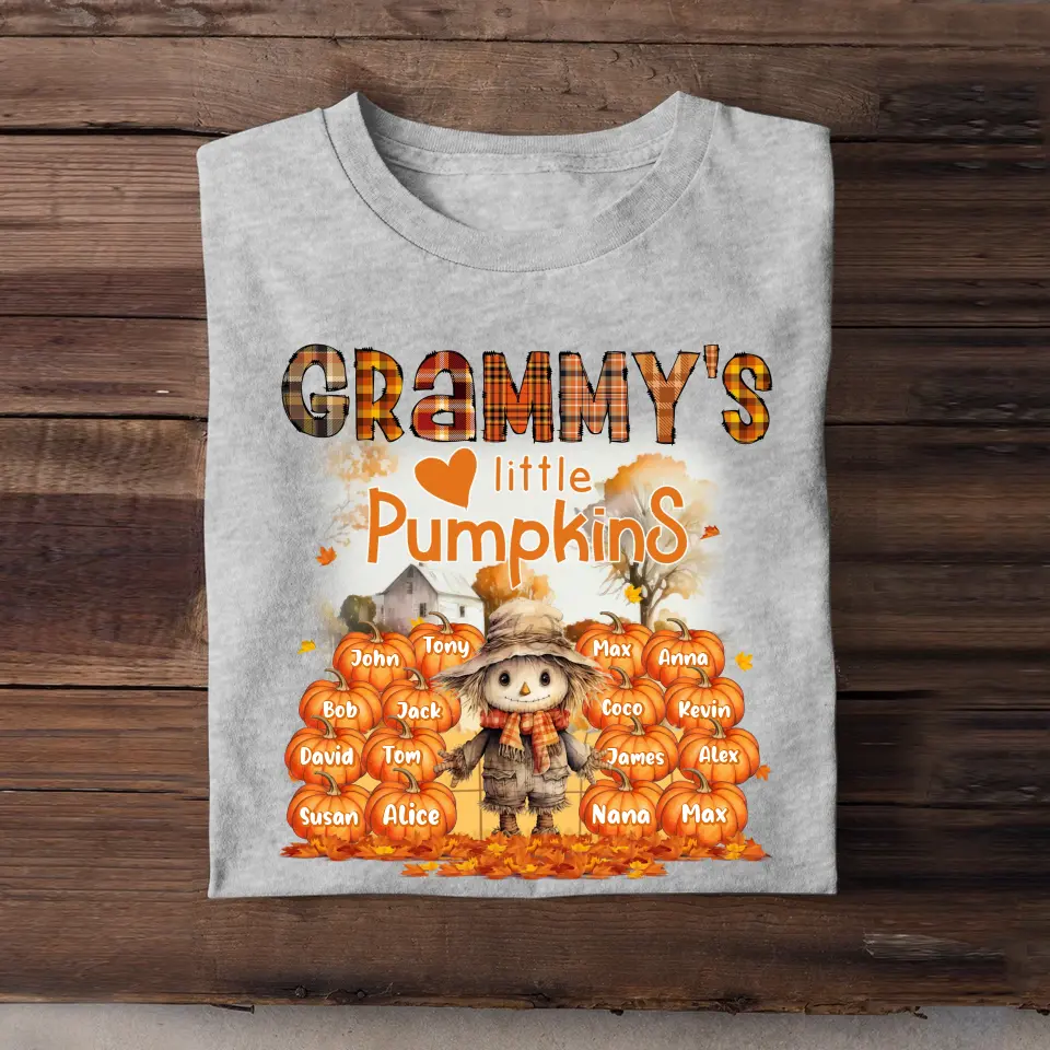 Personalized Fall Season Pumpkin Grammy's Little Pumpkins Dummy & Kid Names T-Shirt Printed HTHPVD1807