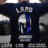 Personalized US Blue Line Spartan Flag Tshirt Printed 23JUL-PVD26