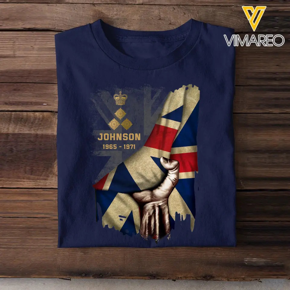 Personalized UK Flag Rank Camo T-shirt Printed 23JUL-PN25