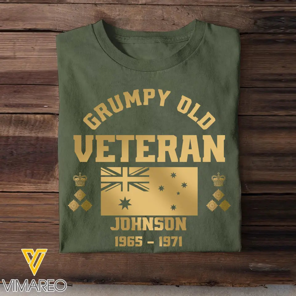 Personalized Grumpy Old VET UK Flag Rank Camo T-shirt Printed 23JUL-DNL25