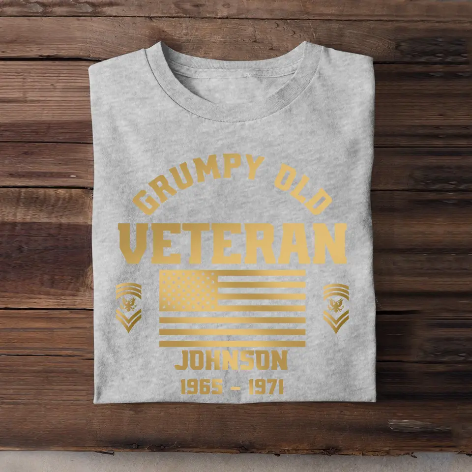 Personalized Grumpy Old VET US Flag Rank Camo T-shirt Printed 23JUL-DNL25